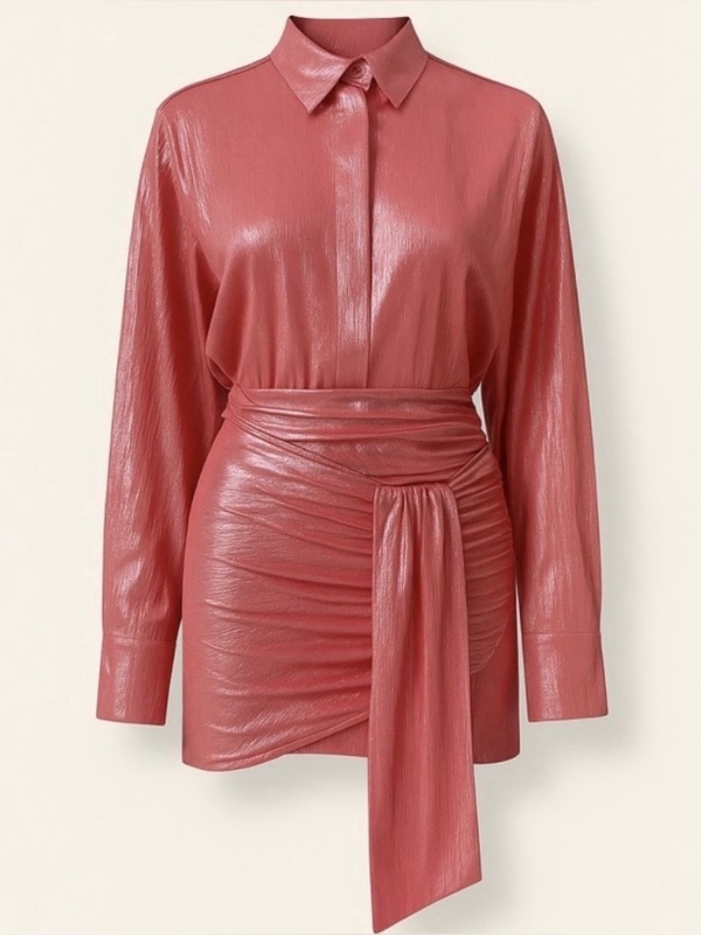 House of CB Roxanne Pink Metallic Button Down Top